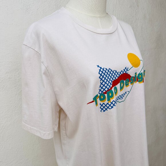 Topo Designs Men's Retro Logo Graphic Short Sleeve Cream Cotton T-Shirt Size L - Picture 14 of 14